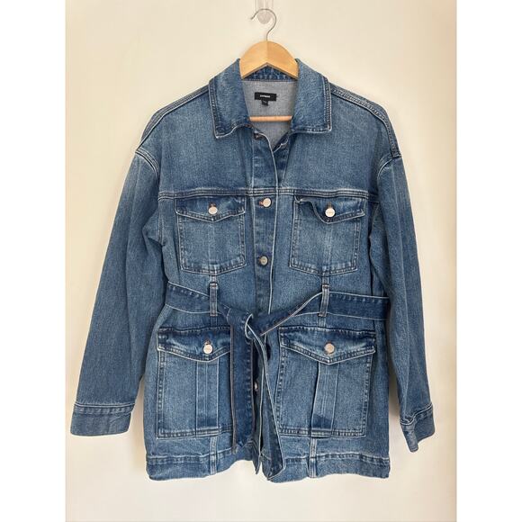 Express Denim Belted Jean Jacket - Blue, Size S - Picture 1 of 7